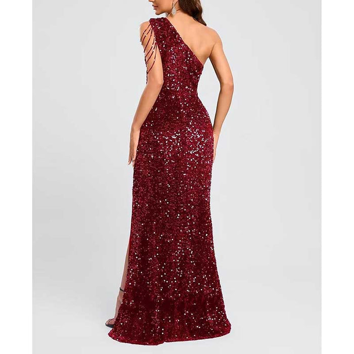 Sexy One Shoulder Sequin Prom Gown – High Slit, Custom Tailored & Bodycon Fit
