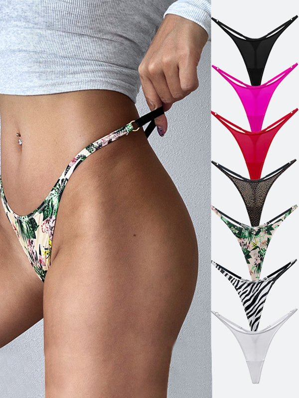 Sexy Silk Solid Color Print T-Back Panties