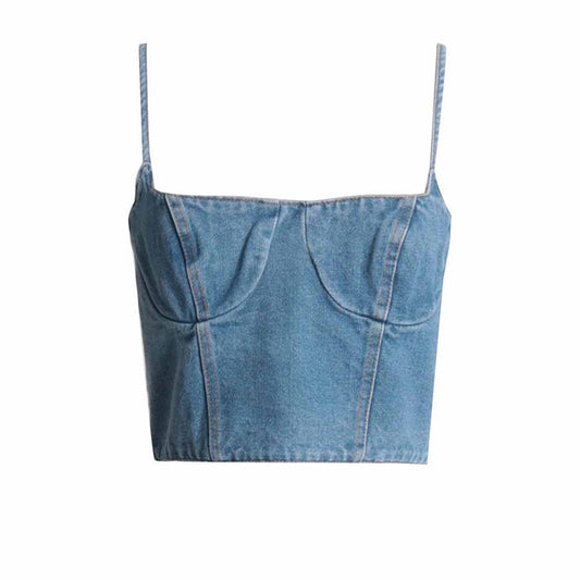 Sexy Spaghetti Strap Cropped Bustier Demin Tank Top