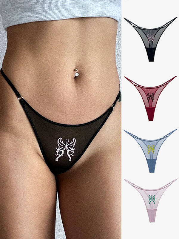 Sexy T-back Mesh Embroidery Panties