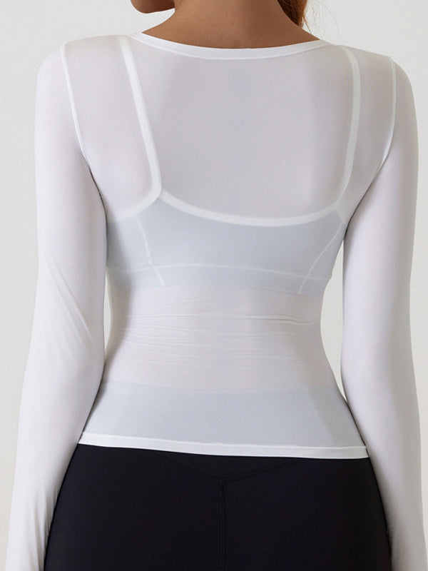 Sexy Ventilation Sheer Airy Thin and Light Mesh Elastic Tight Long Sleeves