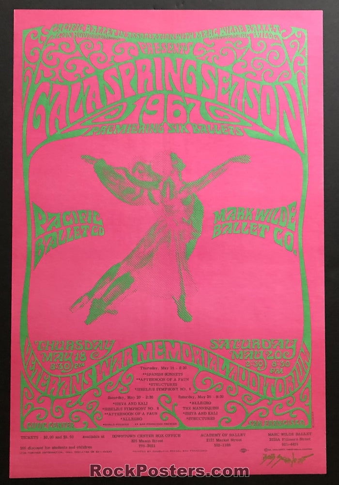 AUCTION - San Francisco Pacific Ballet - 2-Sided Original 1967 Bob Schnepf Posteru00a0 -  Veterans War Memorial - Condition - Mint & Signed-75719-51528