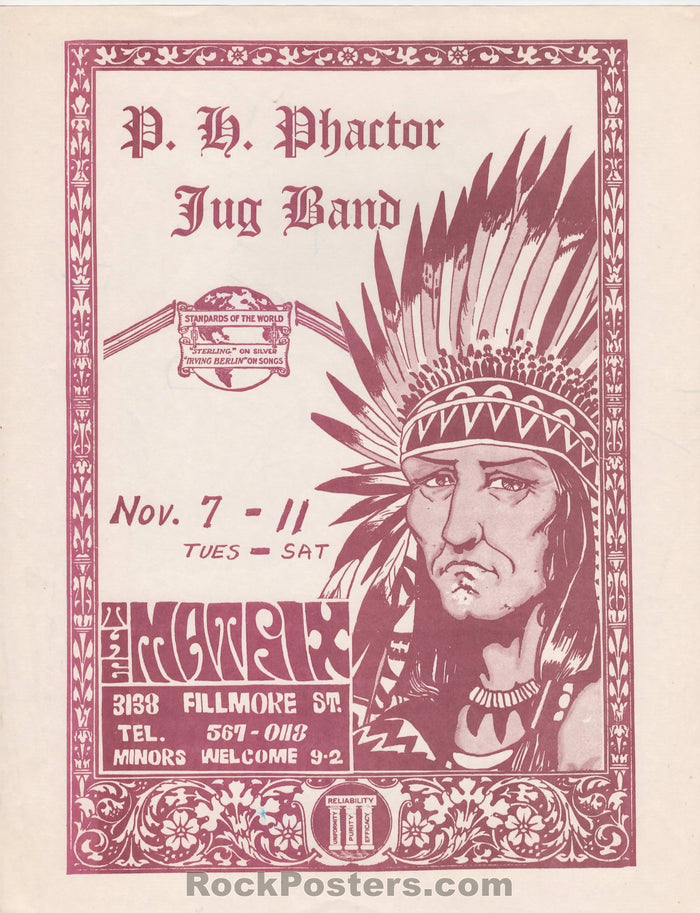 AUCTION - P.H. Phactor Jug Band 1967 Handbill - The Matrix - Excellent -224771-135929