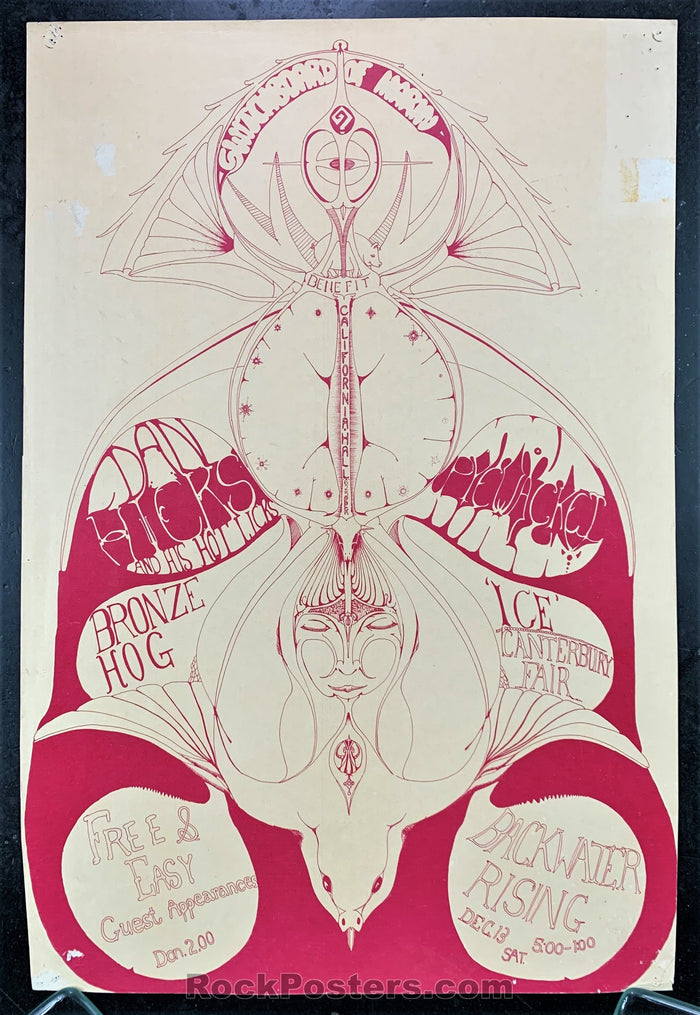 AUCTION - Dan Hicks -   Psychedelic Benefit 1969 Concert Poster - California Hall - Condition - Good-77024-51535