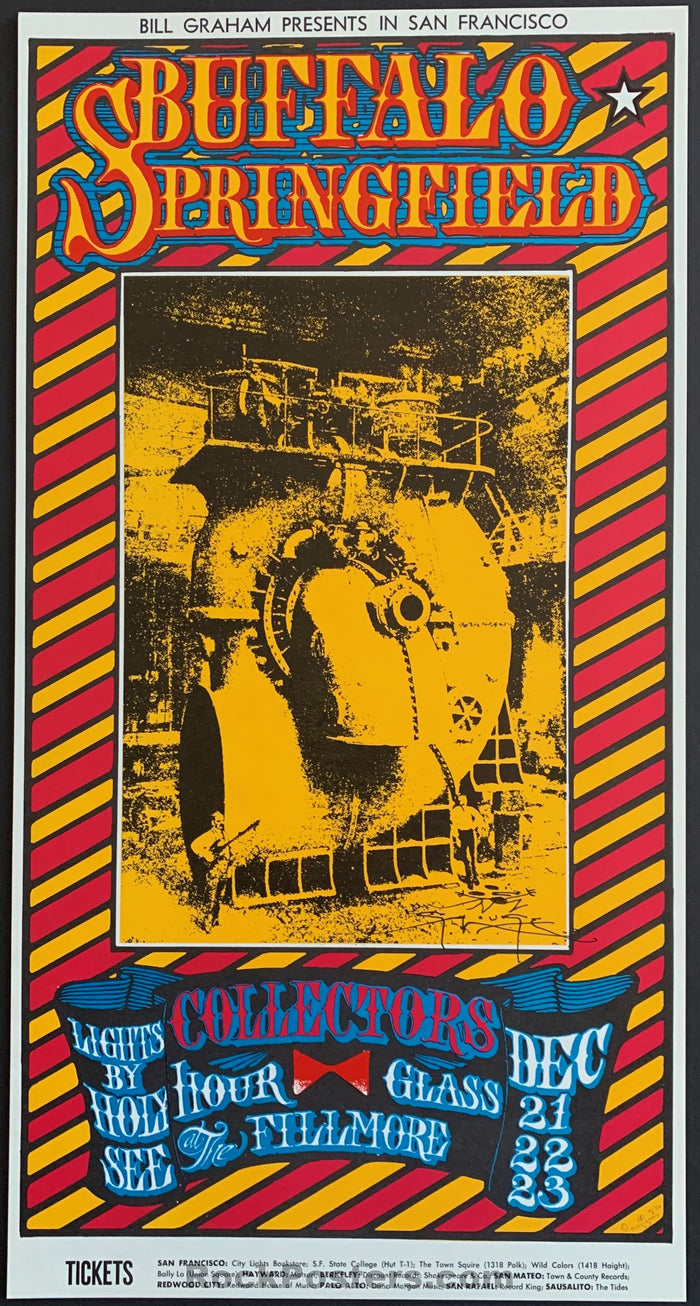 AUCTION - BG 98  - Buffalo Springfield Allman Bros Original Stanley Mouse  Poster - Fillmore - Condition - Mint & Signed-75569-51538