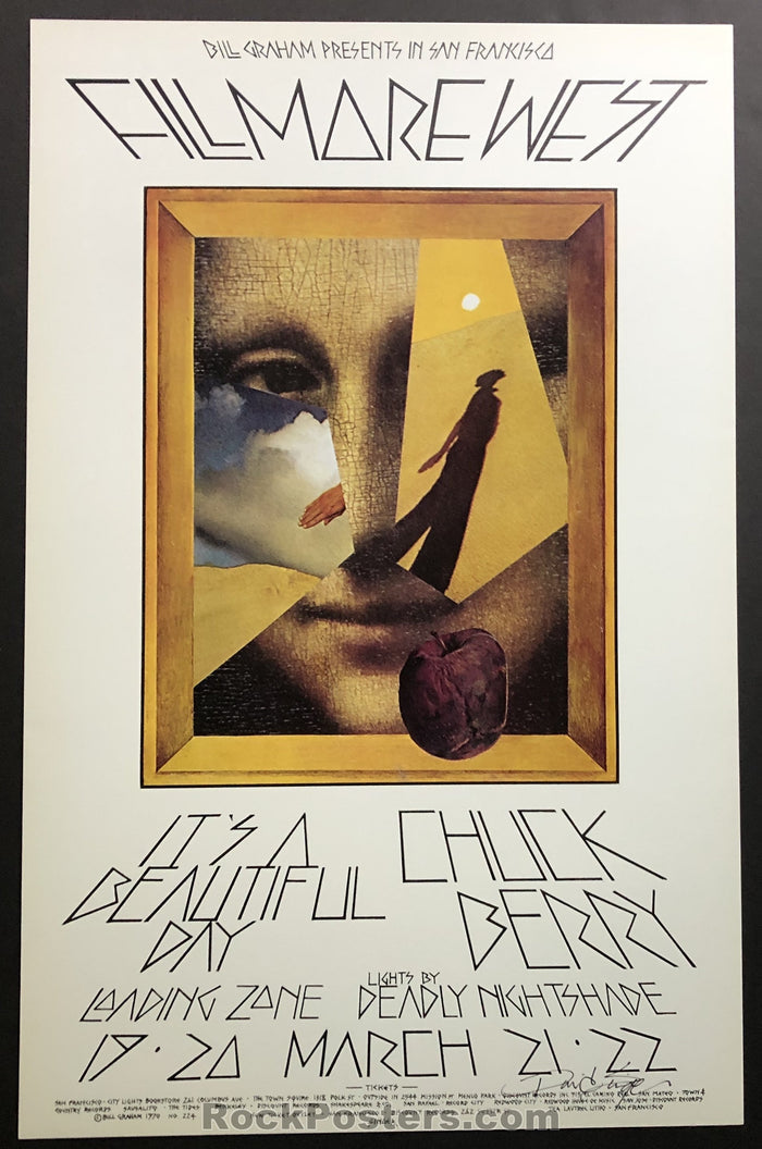 AUCTION -  BG224 - Chuck Berry It's a Beautiful Day 1970 David Singer Original  Poster - Fillmore West - Condition -  Mint & Signed-75732-51575