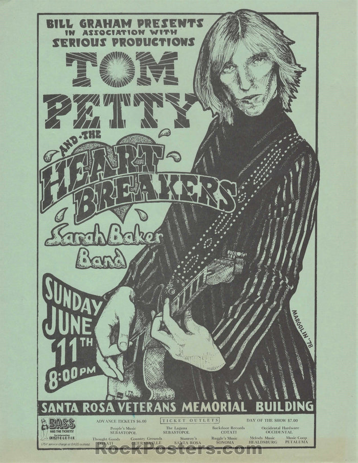 AUCTION - Tom Petty - 1978 Concert Handbill - Santa Rosa  - Excellent-225247-136059