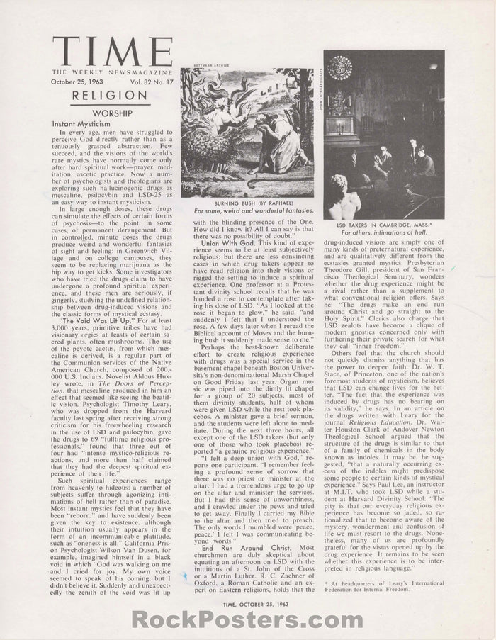 AUCTION - Drugs - Instant Mysticism TIME Magazine 1963 Handbill  - Near Mint-225520-136061