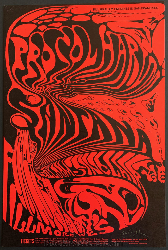AUCTION - BG143  - Procol Harum Santana Lee Conklin Original Poster - Fillmore West -  Condition - Mint  & Signed-75598-51600