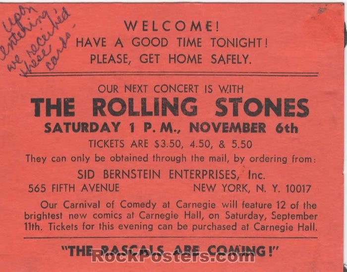 AUCTION - Rolling Stones - Original 1965 New York City Handbill - Academy of Music - Condition - Excellentu00a0-78177-51602