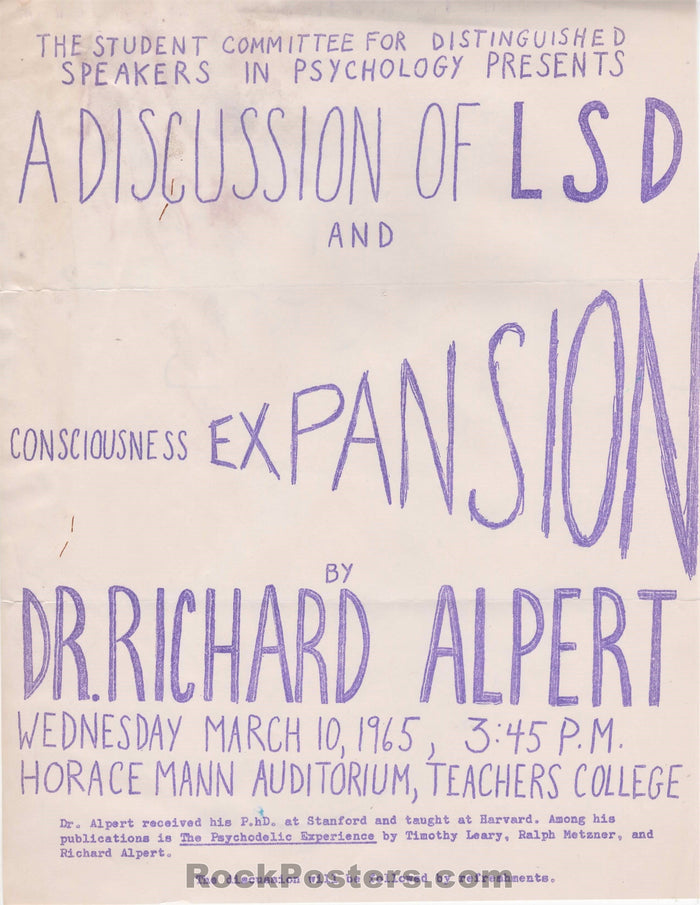 AUCTION - Drugs - A Discussion of LSD and Consciousness Expansion by Dr. Richard Alpert Handbill - Excellent-225643-136096