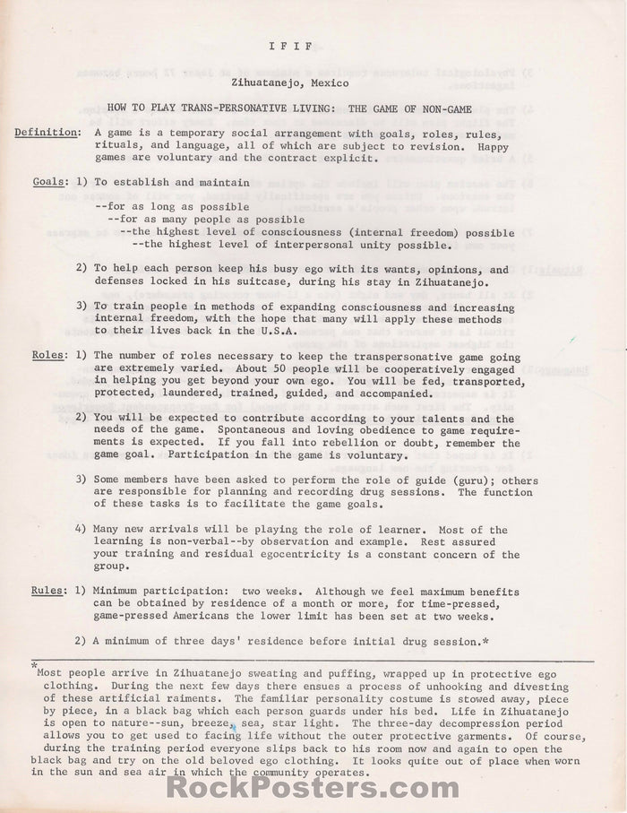 AUCTION - Drugs - Timothy Leary's I.F.I.F. (International Federation for Internal Freedom) 2-Sided Handbill - Mexico - Near Mint Minus-225648-136102