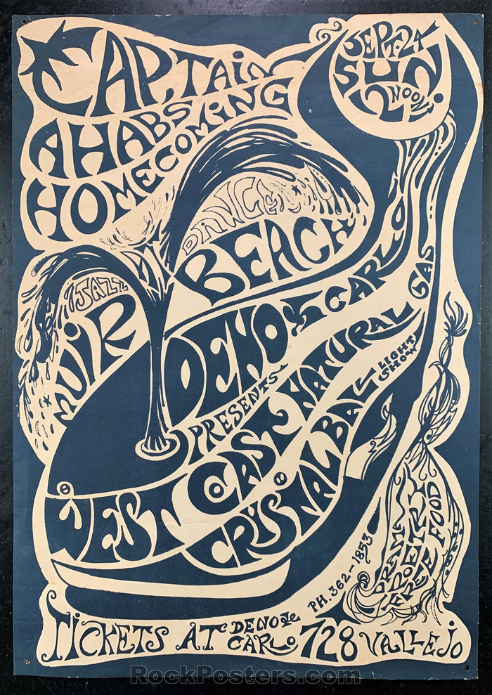 AUCTION - Capt. Ahabs Homecoming - 1967 Psychedelic Concert Poster - Muir Beach - Condition - Very Good-78245-51620