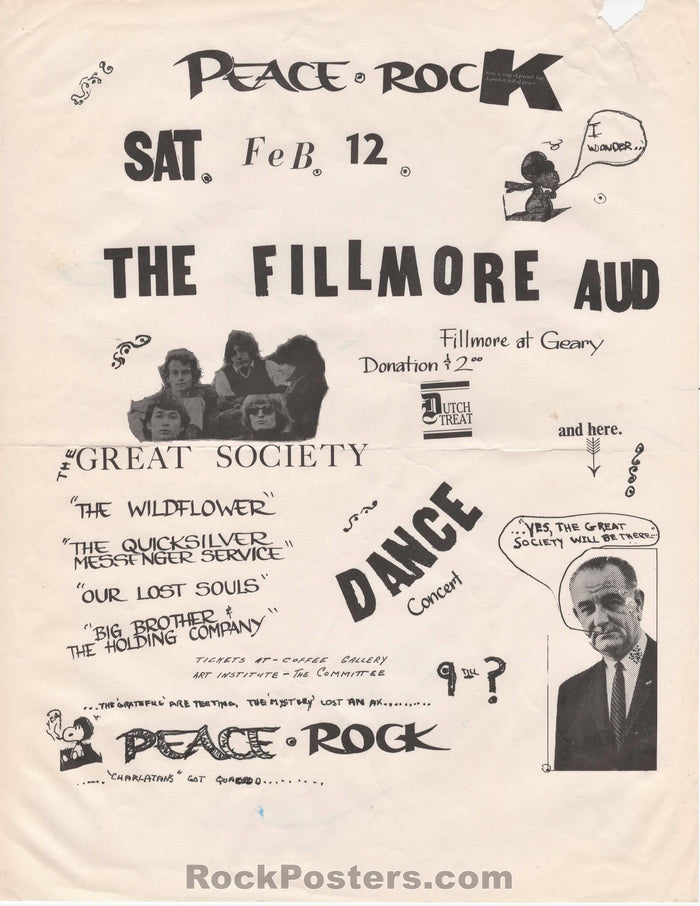 AUCTION - AOR- Pg.14R - Peace Rock One Great Society 1966 Handbill - Fillmore Auditorium - Good-226343-136126
