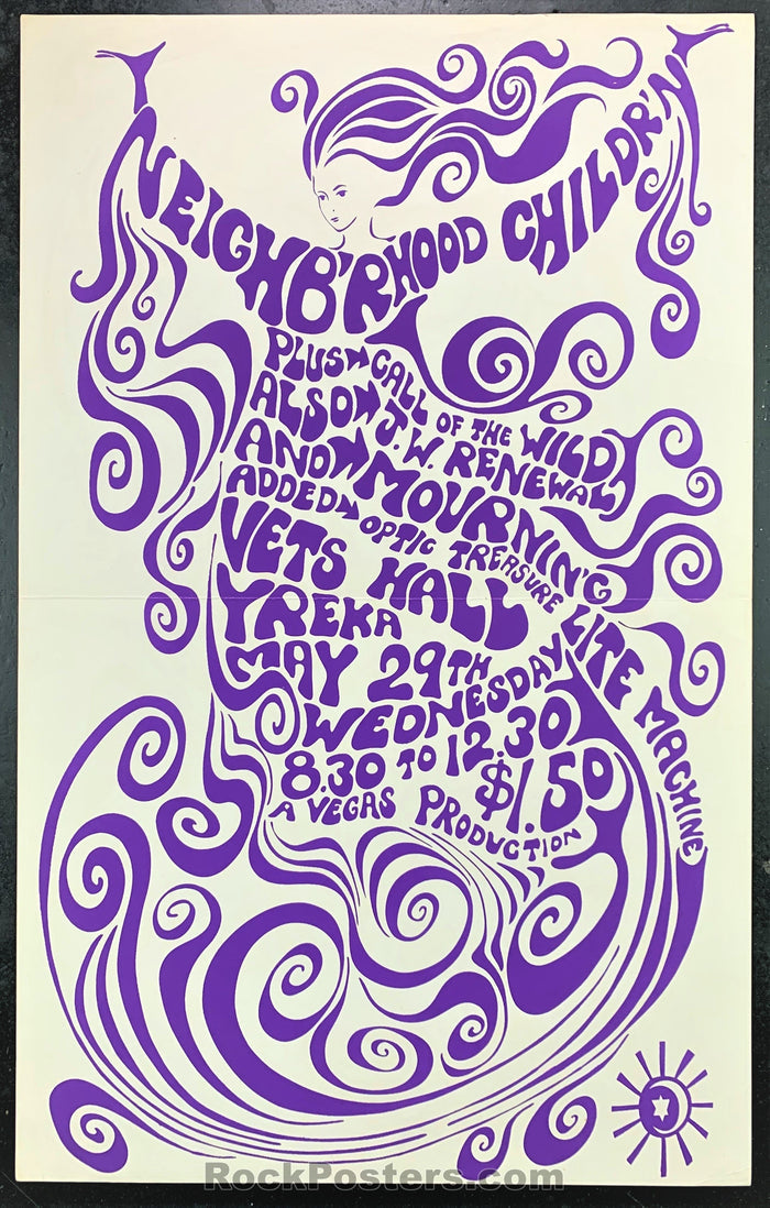 AUCTION - Neighborhood Children - 1968 Yreka, CA Concert Poster - Veteransu00a0Hall - Condition - Excellent-77938-51632