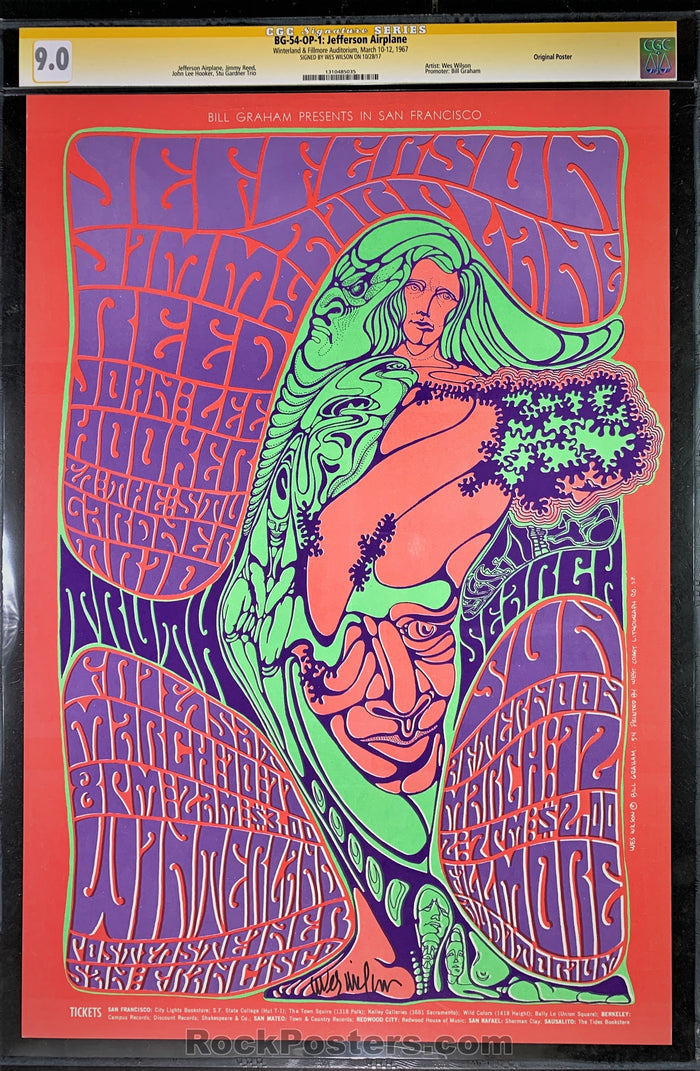 AUCTION - BG-54 - Jefferson Airplane Poster - Wes Wilson Signed - Winterland - CGC Graded 9.0-204722-125132