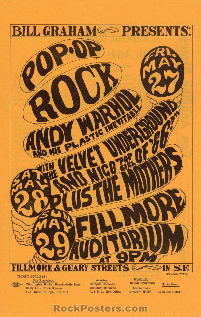 AUCTION - BG 8  - Andy Warhol Velvet Underground 1966 Original Handbill  - Fillmore Auditorium - Condition - Near Mint-77555-51779