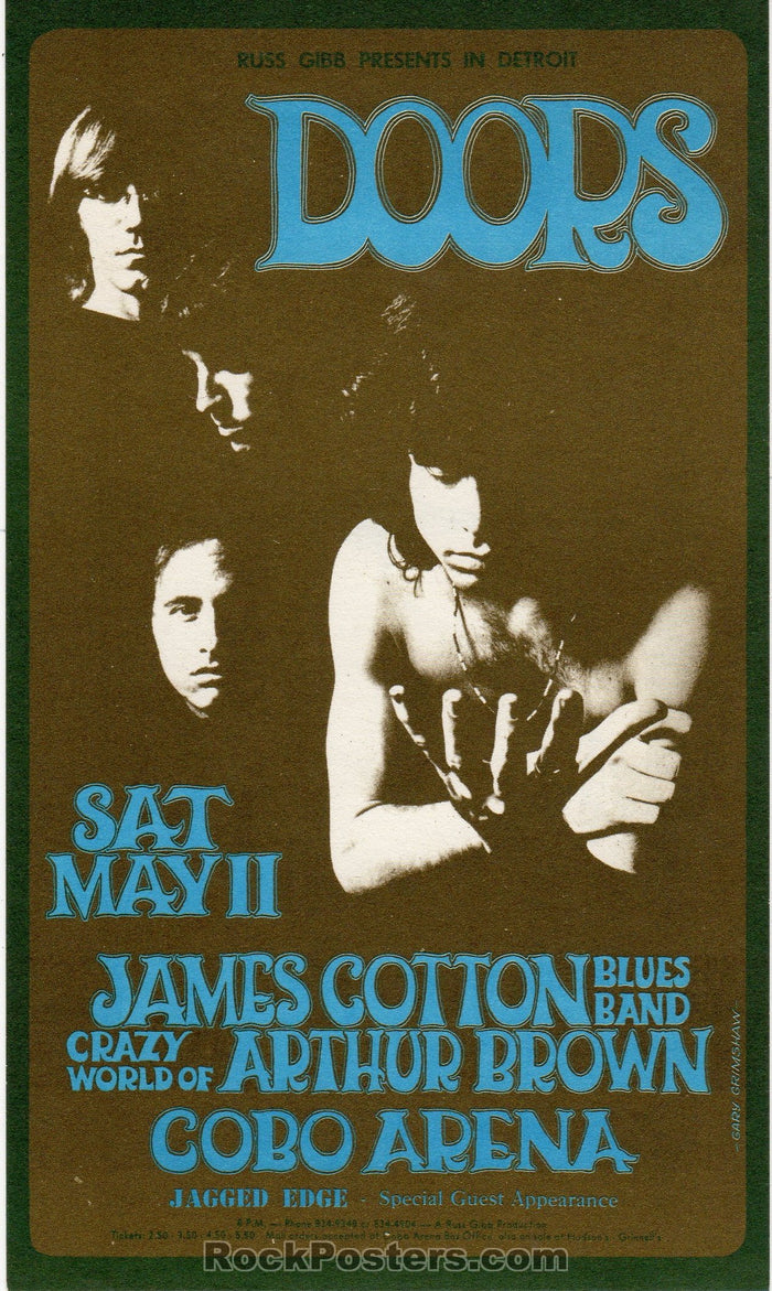 AUCTION - The Doors - Detroit 1968 Original Handbill - Cobo Arena  - Condition - Near Mint-78223-51788