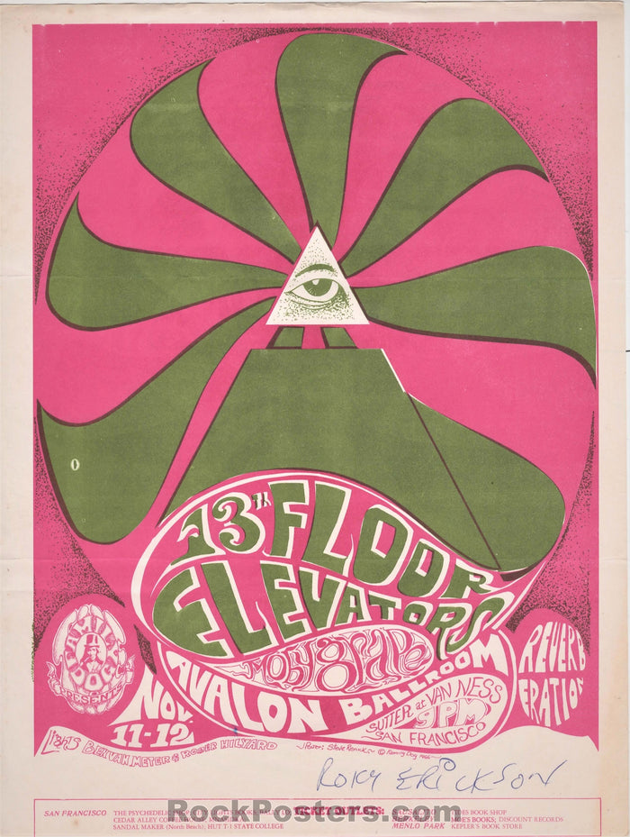 AUCTION - FD-34 - 13th Floor Elevators Handbill - Roky Erickson SIGNED - Avalon Ballroom - Excellent-195783-125133