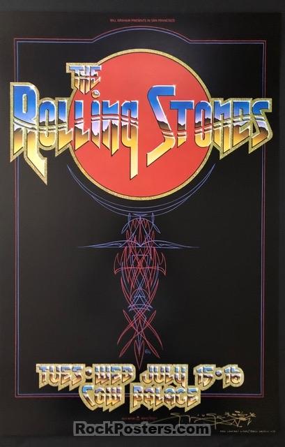 AUCTION - Rolling Stones 1975 Poster - Stanley Mouse Signed - Cow Palace - Mint-226888-136317