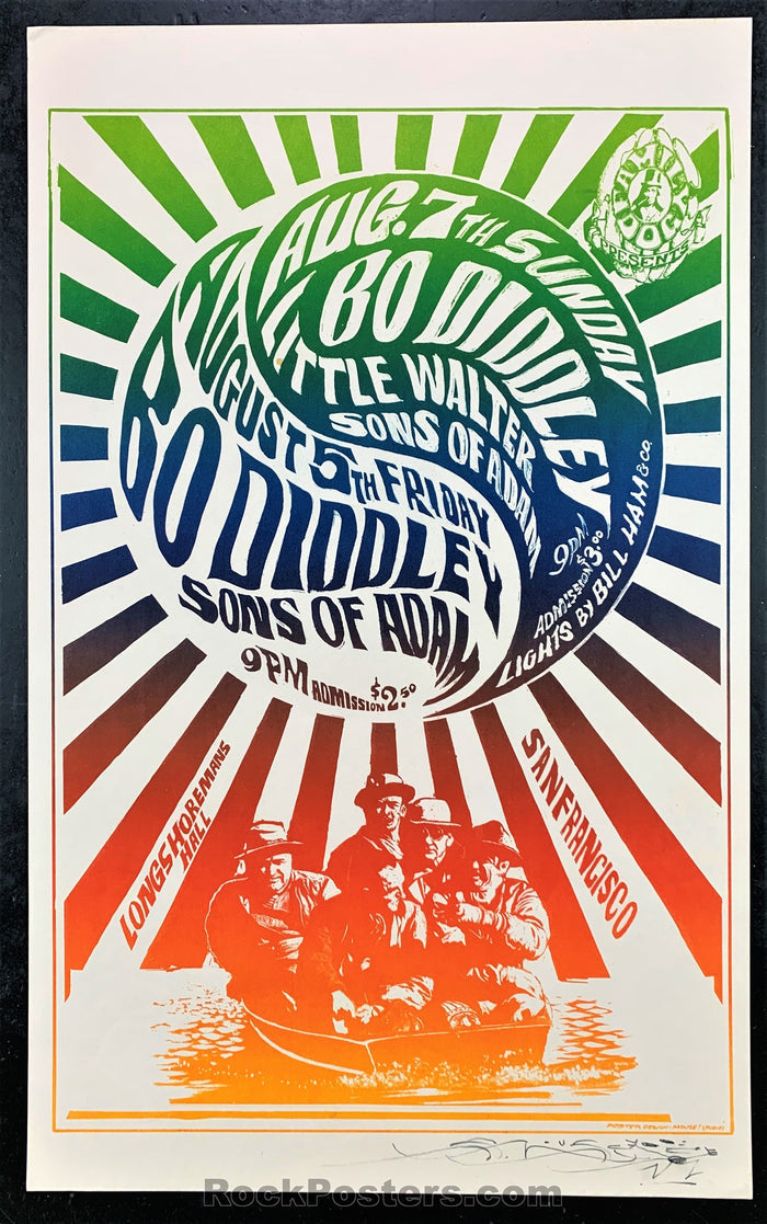 AUCTION - FD20 - Bo Diddley SIGNED Original Five Men in a Boat - Avalon Ballroom - Condition - Near Mint Minus-76770-51813