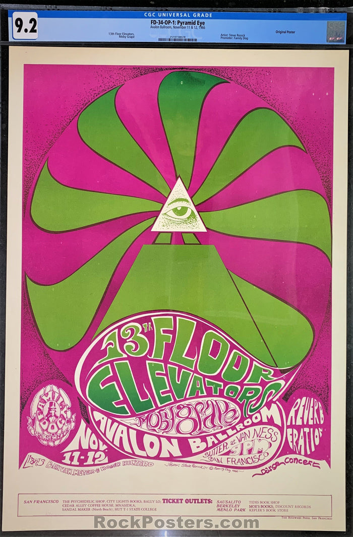 AUCTION - FD-34 - 13th Floor Elevators 1966 Poster - Avalon Ballroom - CGC Graded 9.2-227176-136322