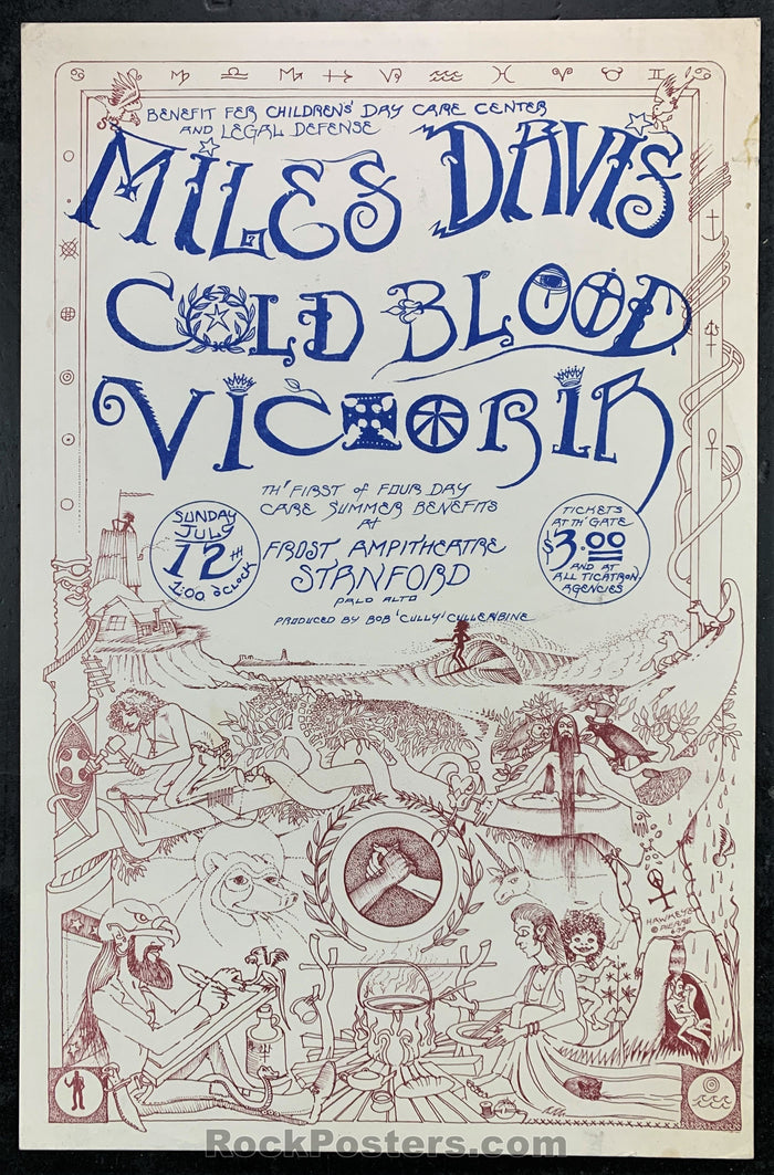 AUCTION - Jazz - Miles Davis 1970 Stanford Benefit Concert Poster - Frost Amphitheater - Condition - Near Mint-78048-51822