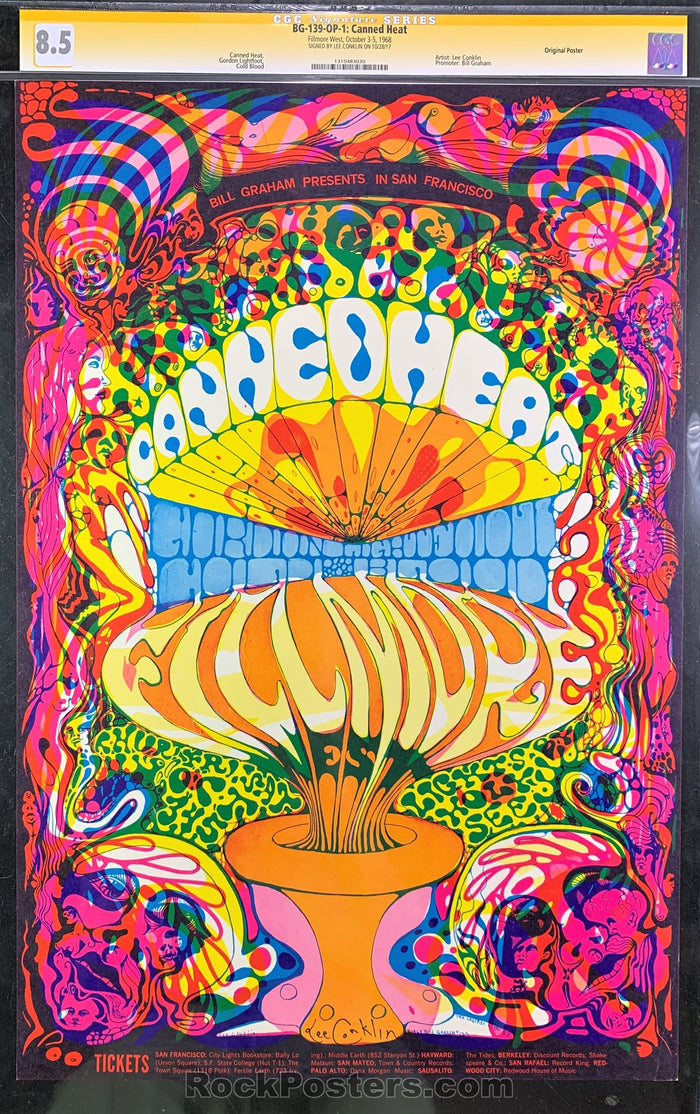 AUCTION - BG-139 - Canned Heat Poster - Lee Conklin Signed - Fillmore West - CGC Graded 8.5-204727-125143