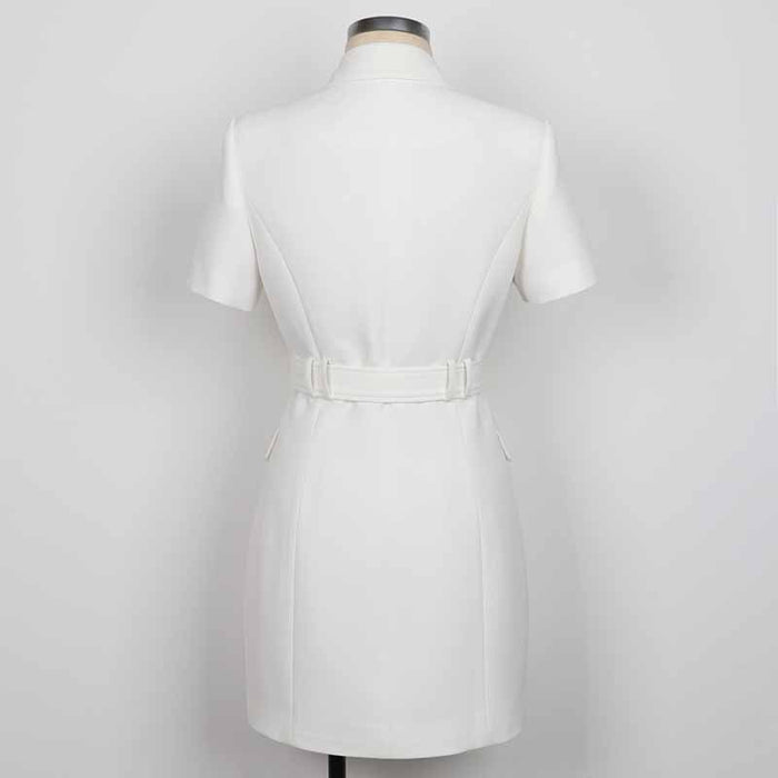 Short Sleeves Double Breasted Gold Button Blazer Dress Women Mini Blazer Dresses