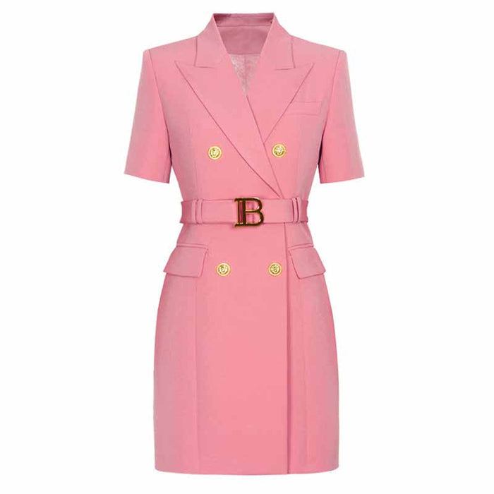Short Sleeves Double Breasted Gold Button Blazer Dress Women Mini Blazer Dresses