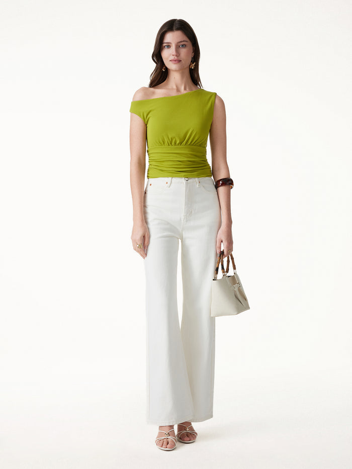 OGLmove SkinKiss Asymmetrical Neck Cropped Ruched Bra Top
