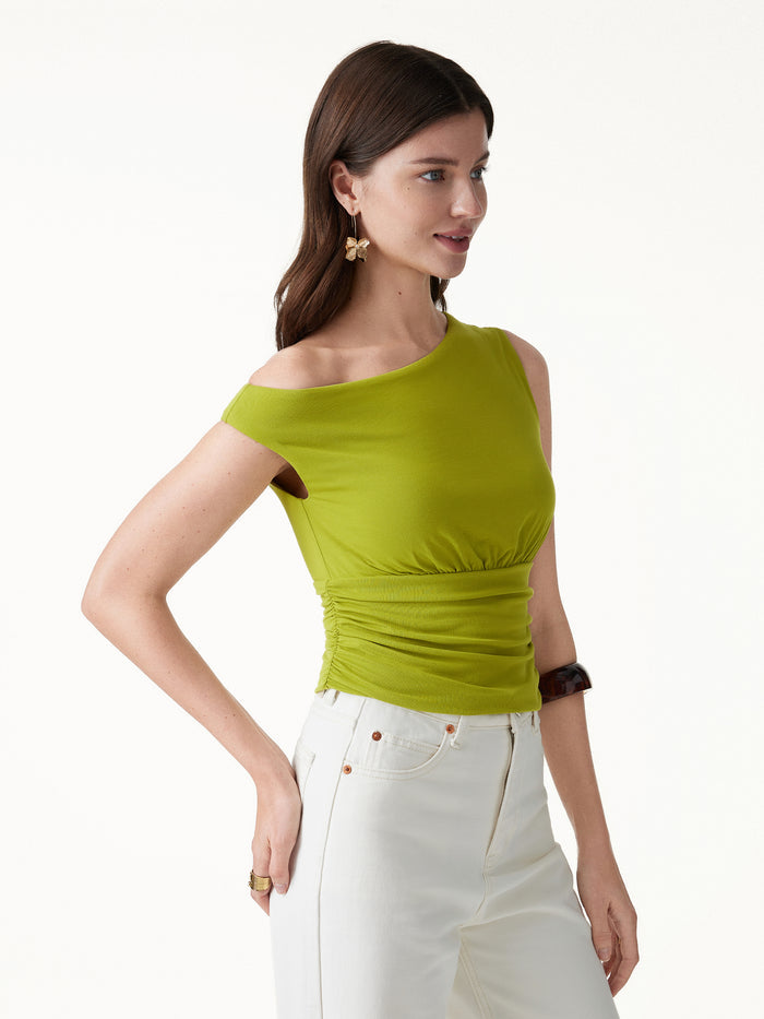 OGLmove SkinKiss Asymmetrical Neck Cropped Ruched Bra Top