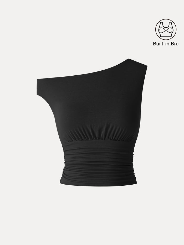 OGLmove SkinKiss Asymmetrical Neck Cropped Ruched Bra Top