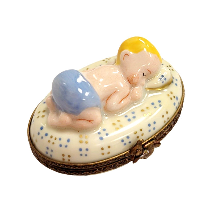 Blue Baby Dream Box Porcelain Limoges Baby French Trinket Box