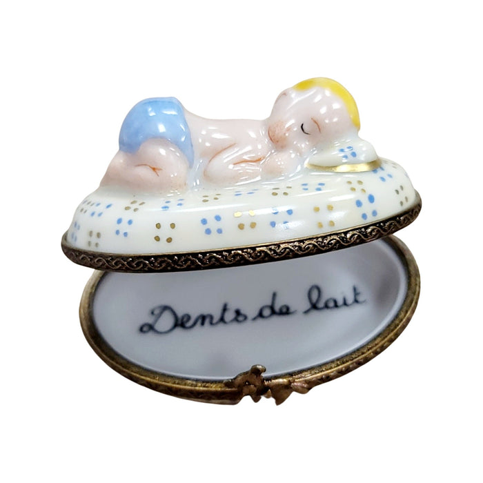 Blue Baby Dream Box Porcelain Limoges Baby French Trinket Box