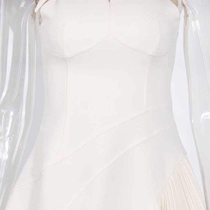Sleeveless Cream Ruched Midi Dress