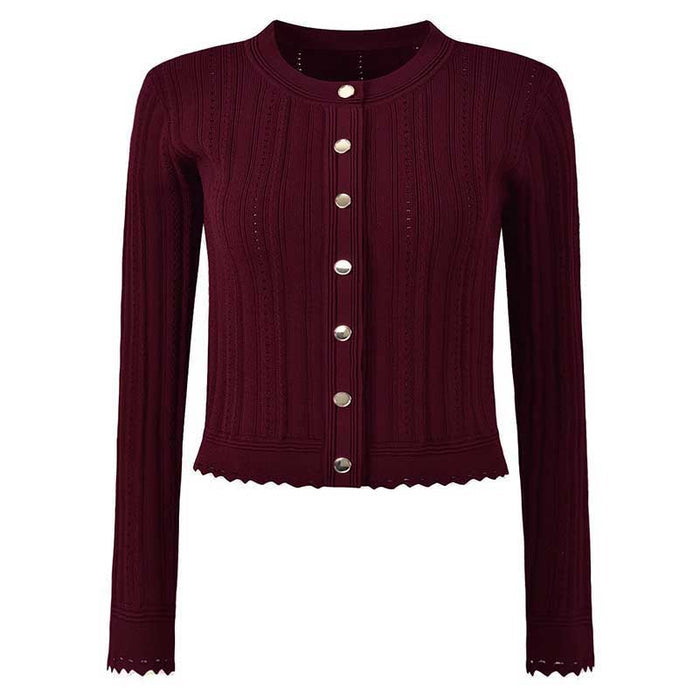 Sleeveless Knit Crop Top Skirt Suit With Cardigan Jacket 3 Pieces Set in Wine Red