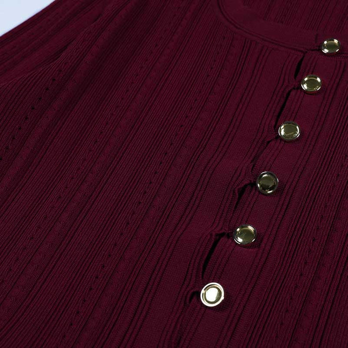 Sleeveless Knit Crop Top Skirt Suit With Cardigan Jacket 3 Pieces Set in Wine Red