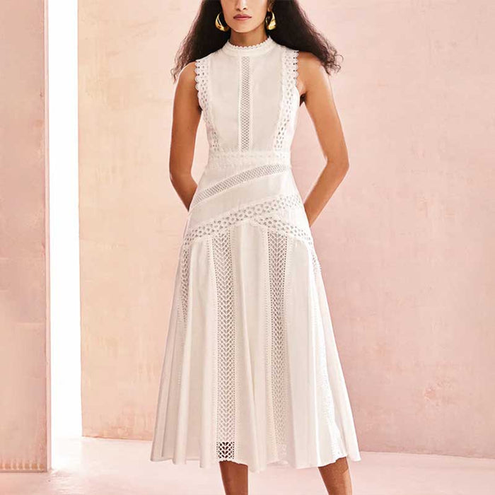 Sleeveless Lace Embroidered Midi Dress
