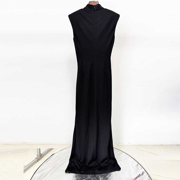 Elegant black sleeveless long sheath evening dress with a sleek silhouette from sd-hk