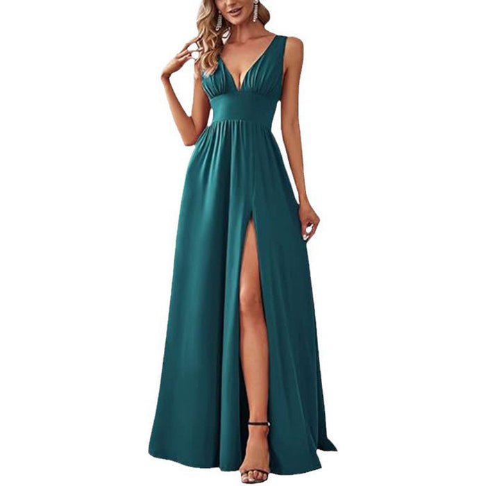 Sleeveless Prom Dress Split Long Bridesmaid Dress Chiffon Maxi Dress