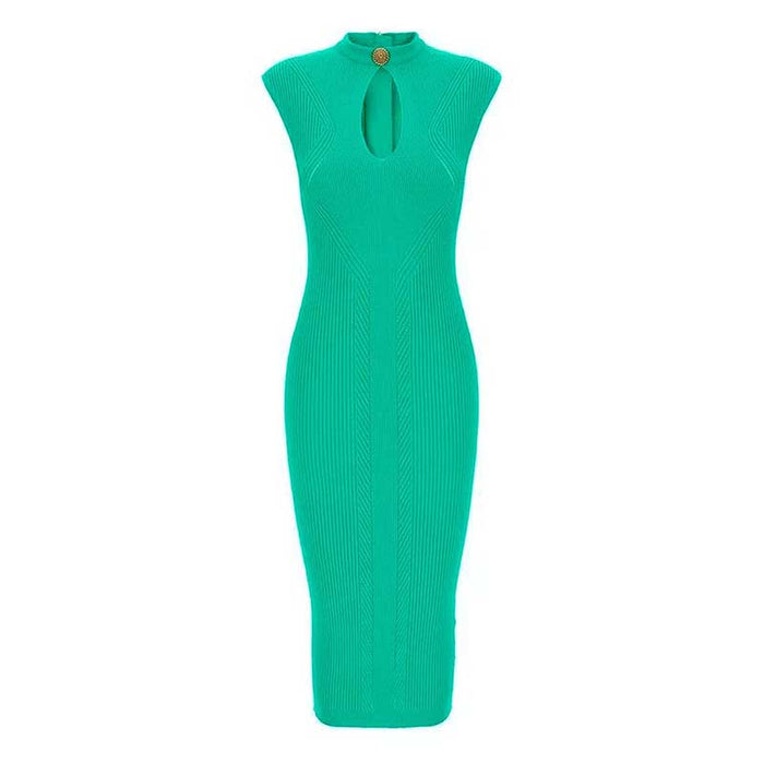 Sleveless Hollowed-Standard Collar Knit Midi Dresses