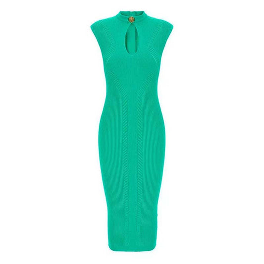 Sleveless Hollowed-Standard Collar Knit Midi Dresses