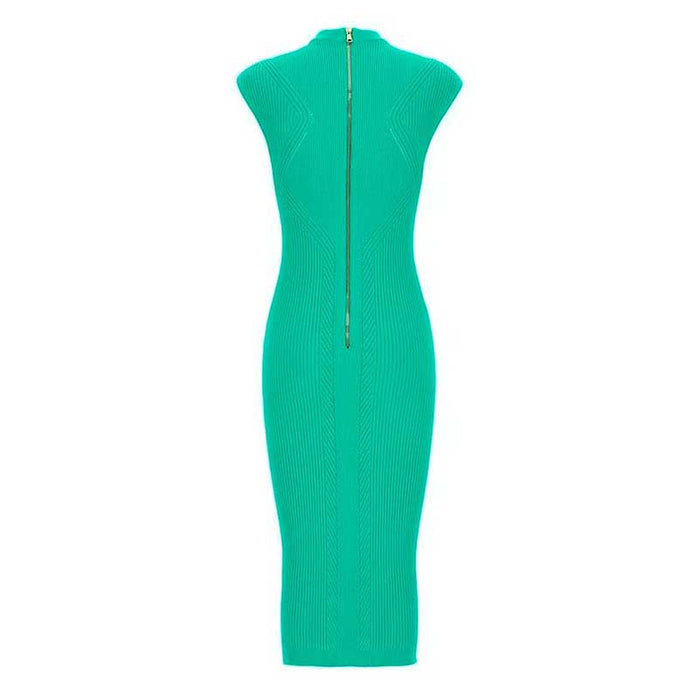Sleveless Hollowed-Standard Collar Knit Midi Dresses