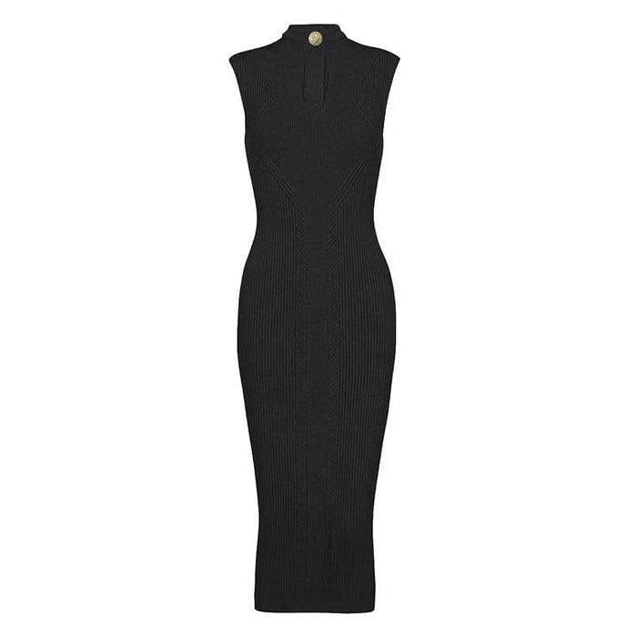 Sleveless Hollowed-Standard Collar Knit Midi Dresses