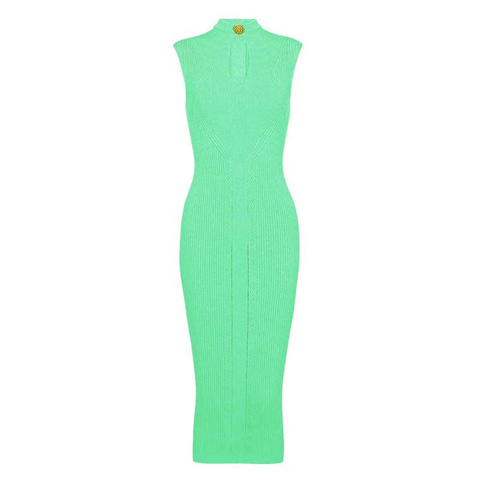 Sleveless Hollowed-Standard Collar Knit Midi Dresses