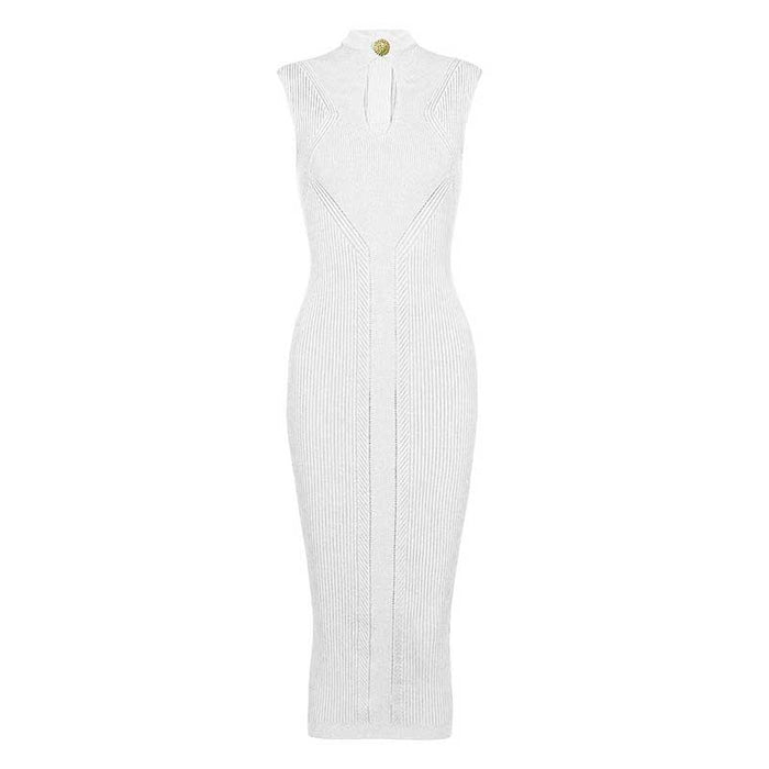 Sleveless Hollowed-Standard Collar Knit Midi Dresses