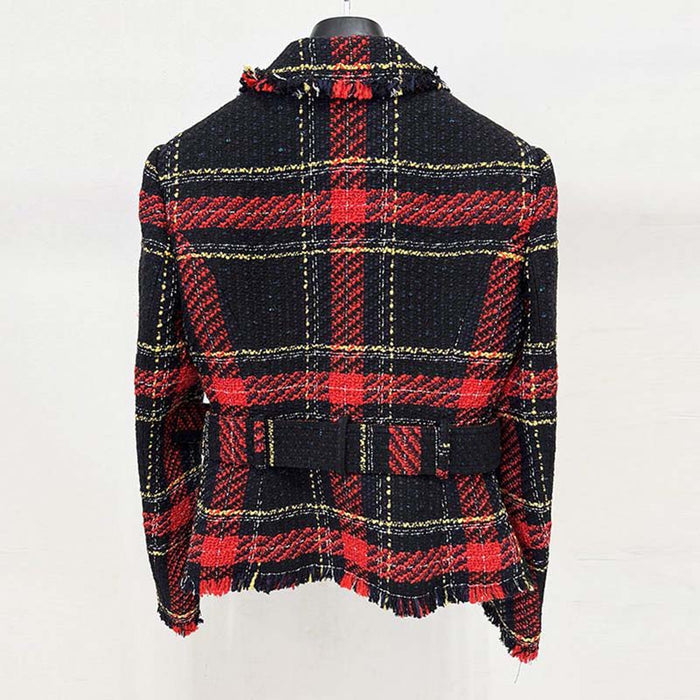 Slim Fit Checked Blazer with Belt