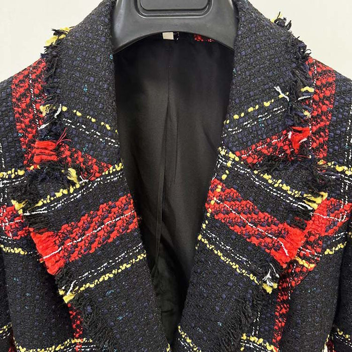 Slim Fit Checked Blazer with Belt