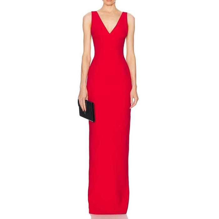 Slinky red knit dress with open back